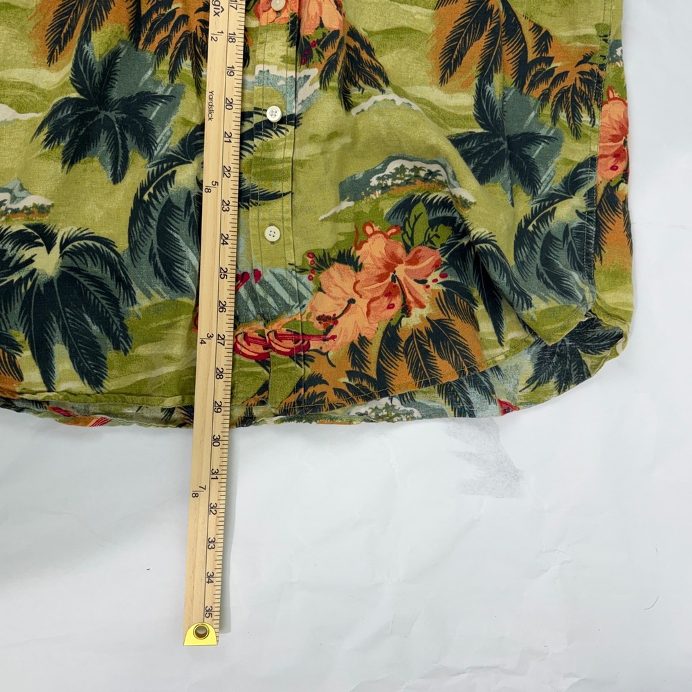 Caribbean Blues Mens XL Tropical Hawaiian Shirt Palm Tree Hibiscus Print Linen - Picture 8 of 8